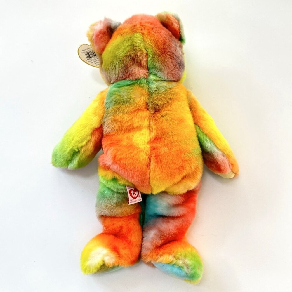 Peace Teddy Bear Tie Dye 1999 Embroidered Emblem 14" Vtg TY Beanie Buddy - Picture 2 of 9
